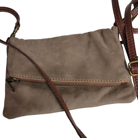 Toscana Convertible Bag Brown Foldover Crossbody Leather Minimalist Clutch Pouch - Picture 14 of 14